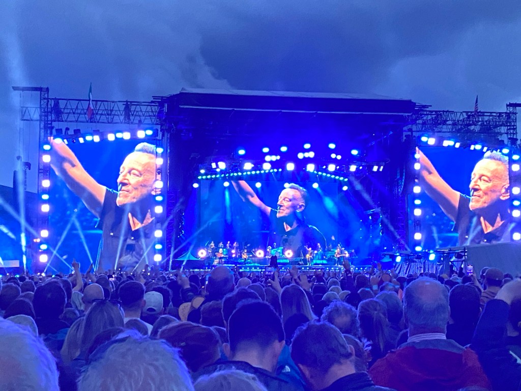 Bruce Springsteen and the eE Street Band onstage in the RDS in front of a huge crowd