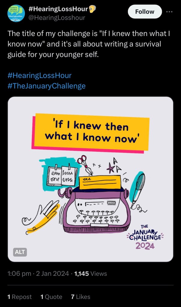 Screenshot of https://x.com/hearinglosshour/status/1742170425411489976?s=46&t=6Hkf1kIiybvHSlmGXjMySw

The image includes a picture of a Typewriter. 